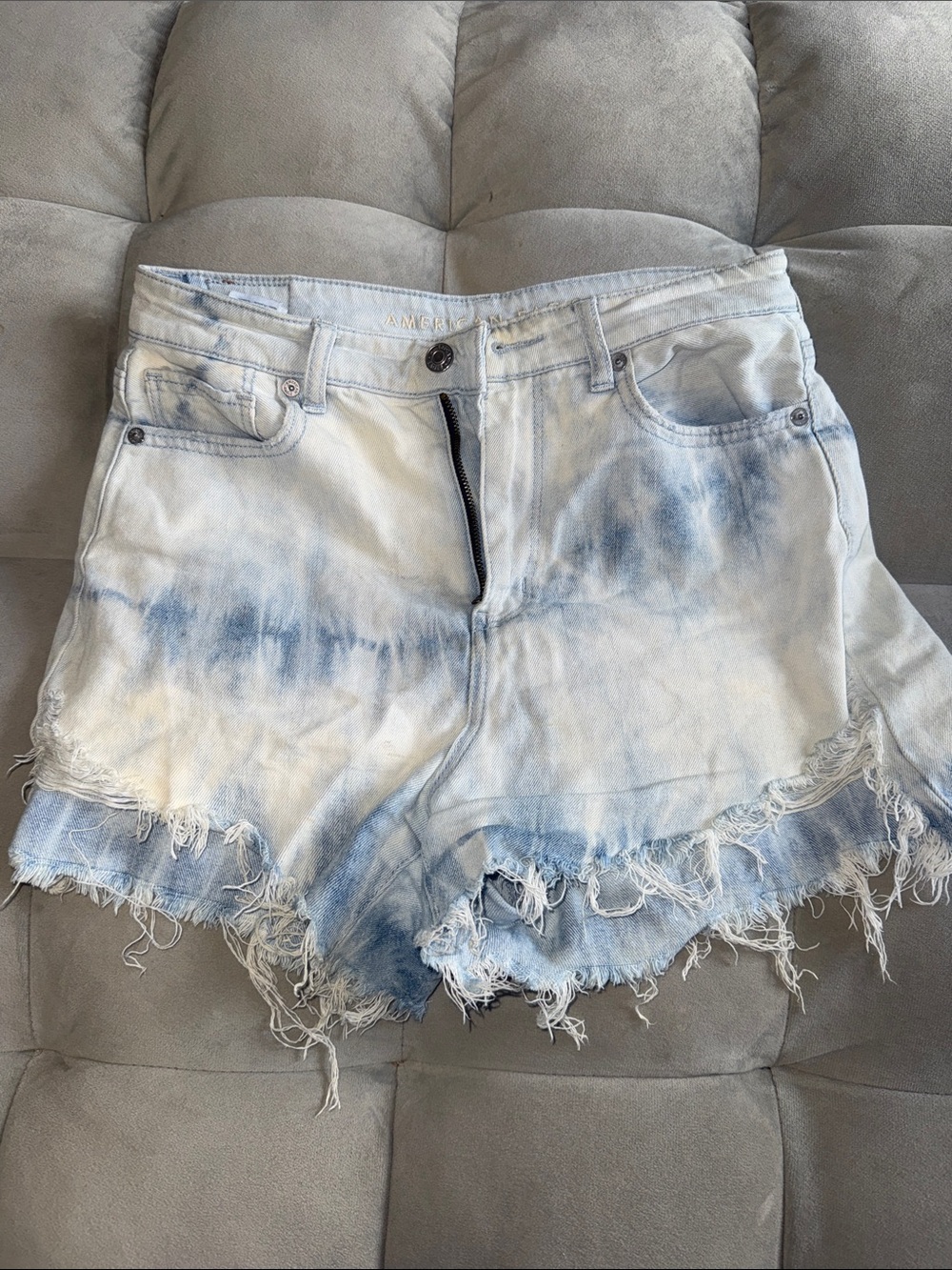 American Eagle Outfitters Light Blue Tie-Dye Frayed Denim Shorts